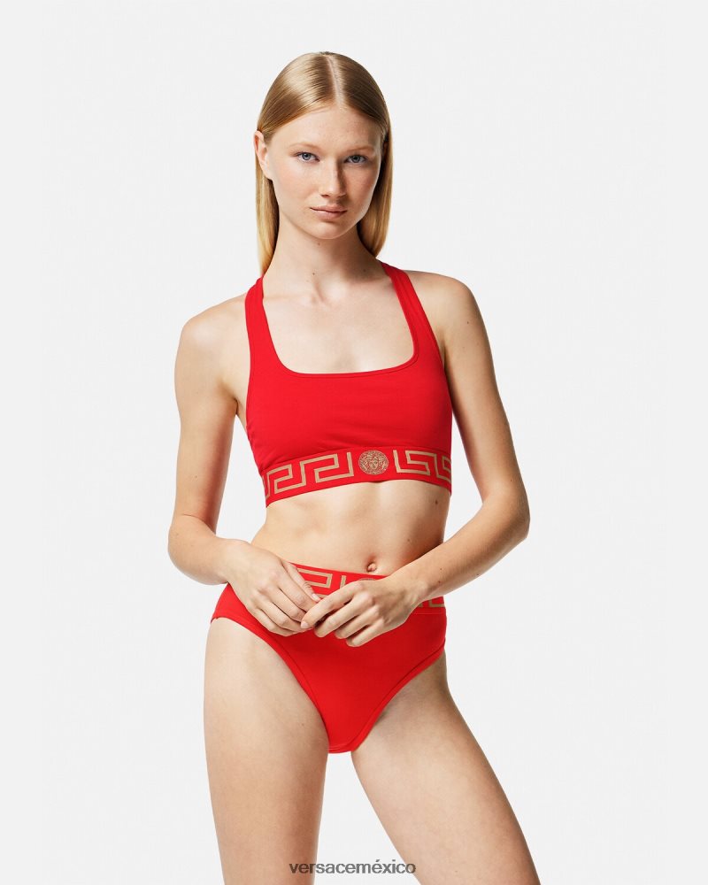 Versace sujetador deportivo con borde de greca rojo ropa interior y ropa de playa mujer 84626J1037