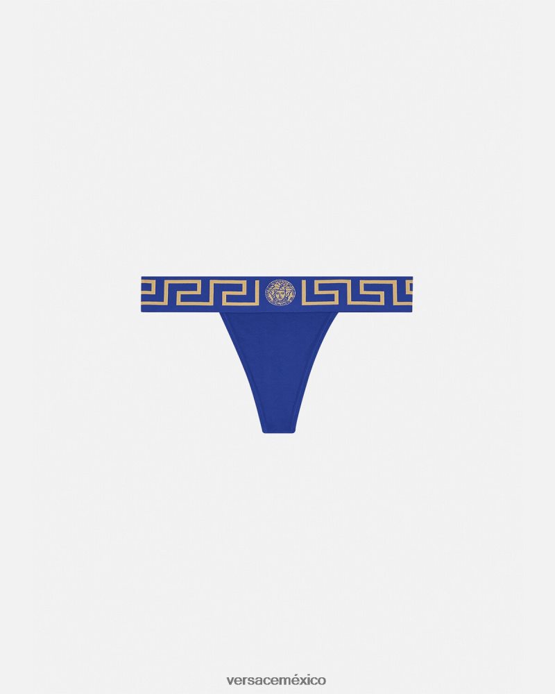 Versace tanga con borde de greca azul ropa interior y ropa de playa mujer 84626J1053