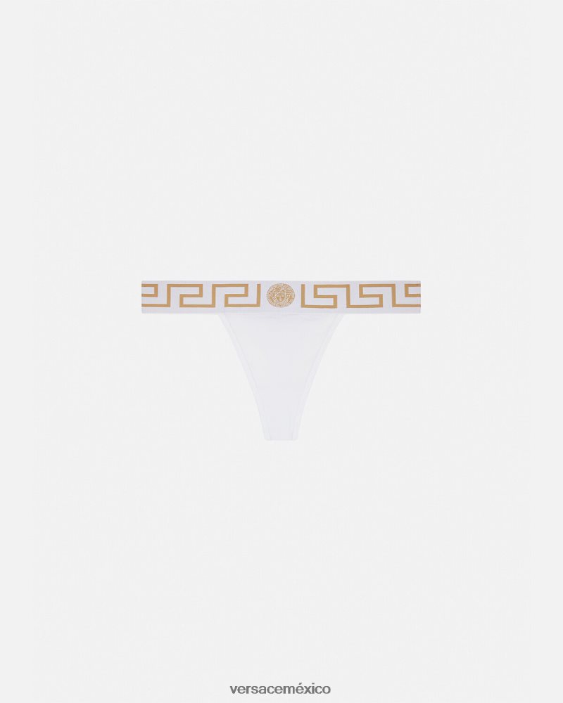 Versace tanga con borde de greca blanco ropa interior y ropa de playa mujer 84626J1049