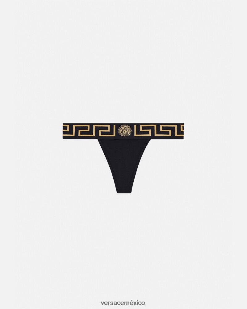 Versace tanga con borde de greca negro ropa interior y ropa de playa mujer 84626J1051
