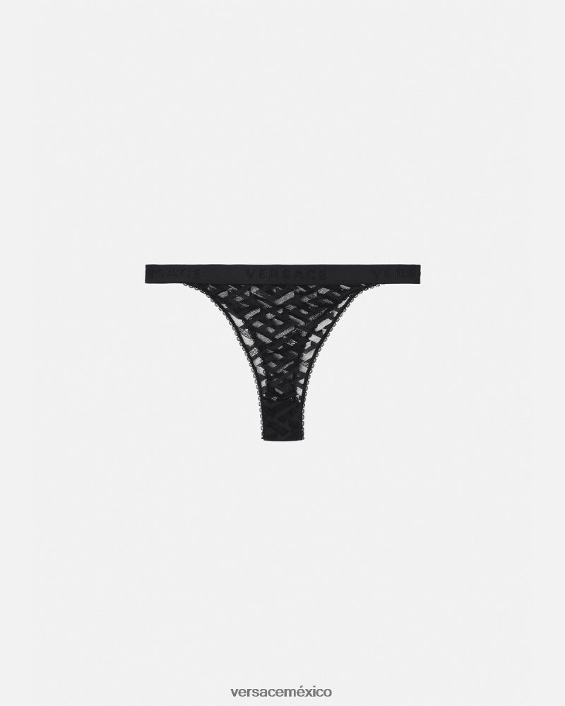 Versace tanga de tul la greca negro ropa interior y ropa de playa mujer 84626J1074