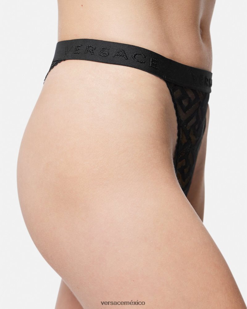Versace tanga de tul la greca negro ropa interior y ropa de playa mujer 84626J1074