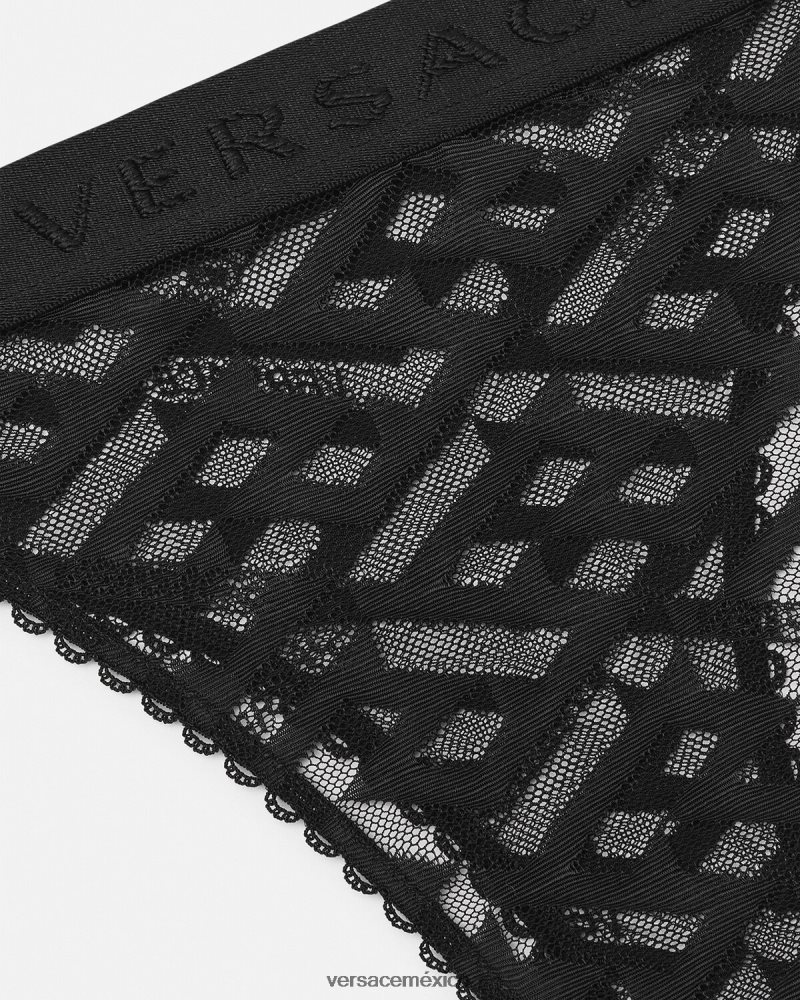 Versace tanga de tul la greca negro ropa interior y ropa de playa mujer 84626J1074