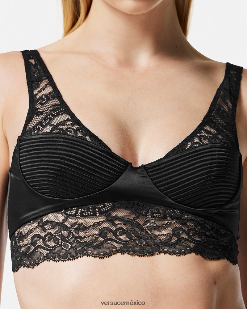 Versace top bralette de encaje negro ropa interior y ropa de playa mujer 84626J1065