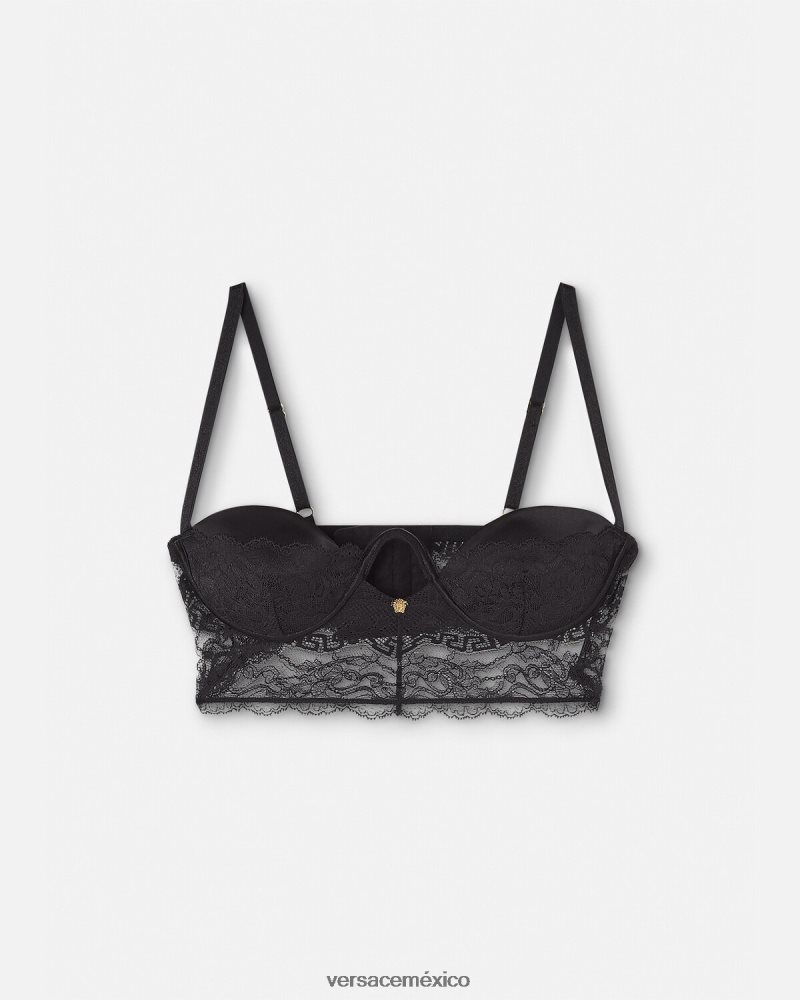 Versace top bustier de encaje barroco negro ropa interior y ropa de playa mujer 84626J1066