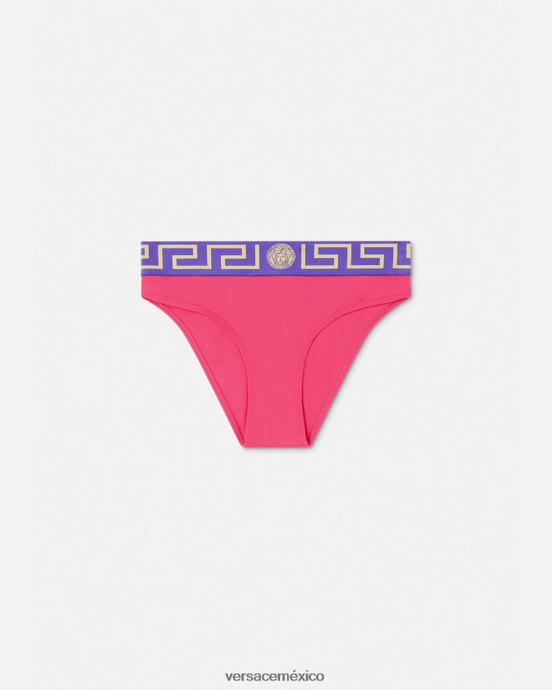Versace braguitas de bikini con borde de greca rosa y lila ropa interior y ropa de playa mujer 84626J1177