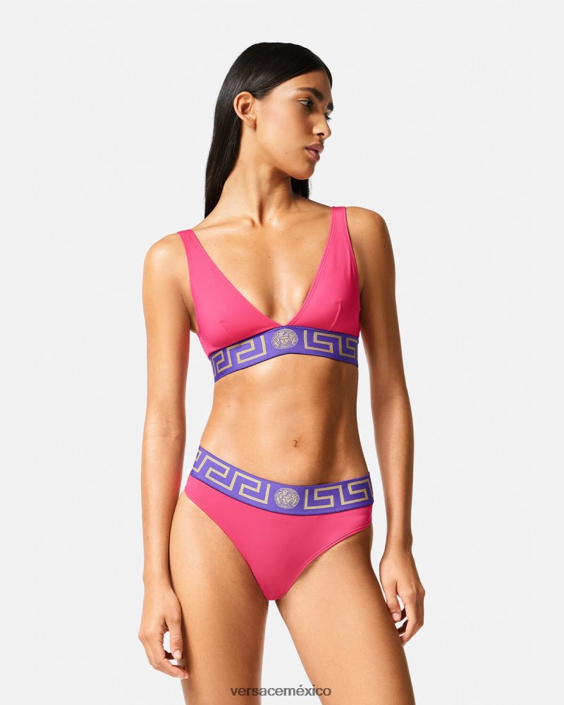 Versace braguitas de bikini con borde de greca rosa y lila ropa interior y ropa de playa mujer 84626J1177