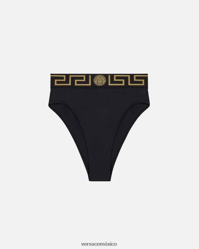 Versace braguitas de bikini de talle alto con borde con Greca negro ropa interior y ropa de playa mujer 84626J1153