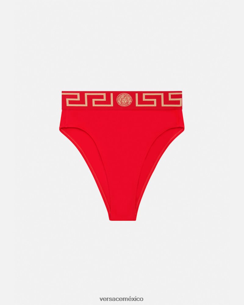 Versace braguitas de bikini de talle alto con borde con Greca rojo ropa interior y ropa de playa mujer 84626J1154