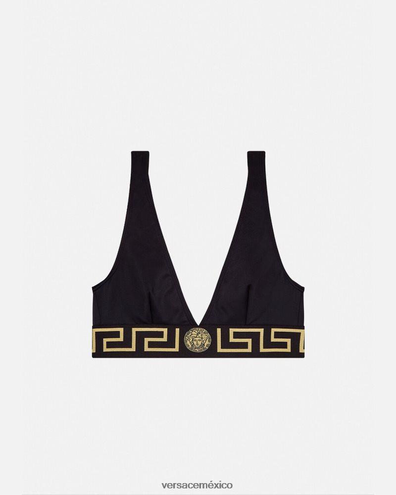 Versace top de bikini con borde de greca negro ropa interior y ropa de playa mujer 84626J1152