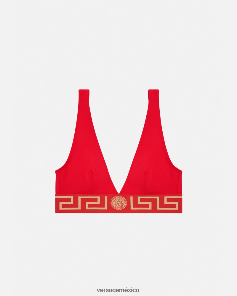 Versace top de bikini con borde de greca rojo ropa interior y ropa de playa mujer 84626J1151