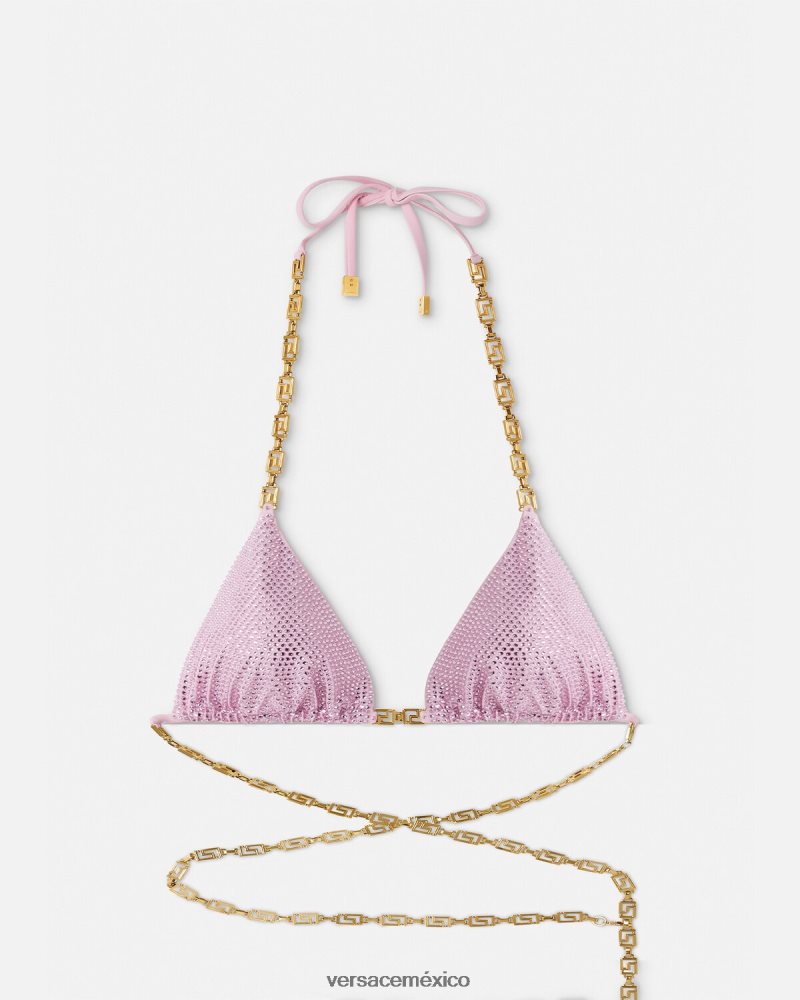Versace top de bikini con greca de cristal rosa ropa interior y ropa de playa mujer 84626J1125