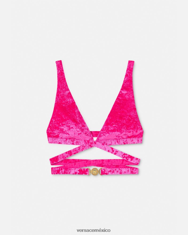 Versace top de bikini de terciopelo con Medusa '95 fucsia ropa interior y ropa de playa mujer 84626J1173