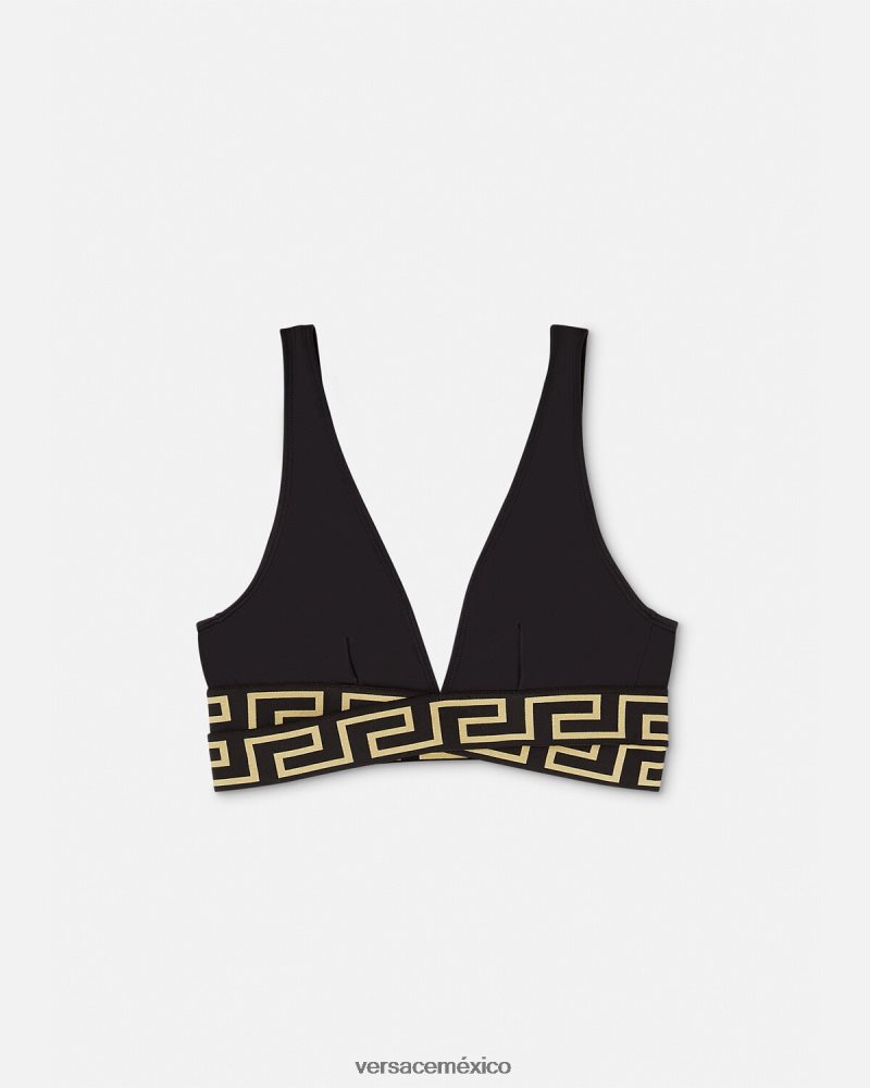 Versace top de bikini triangular con borde de greca negro ropa interior y ropa de playa mujer 84626J1150