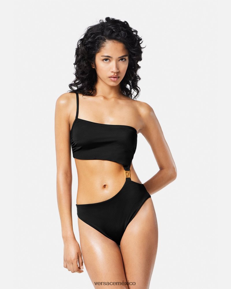 Versace traje de baño con abertura y greca negro ropa interior y ropa de playa mujer 84626J1181