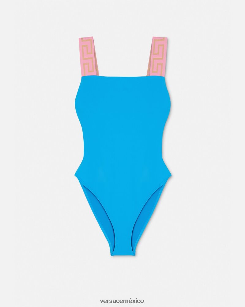 Versace traje de baño de una pieza con borde de greca azul ropa interior y ropa de playa mujer 84626J1136