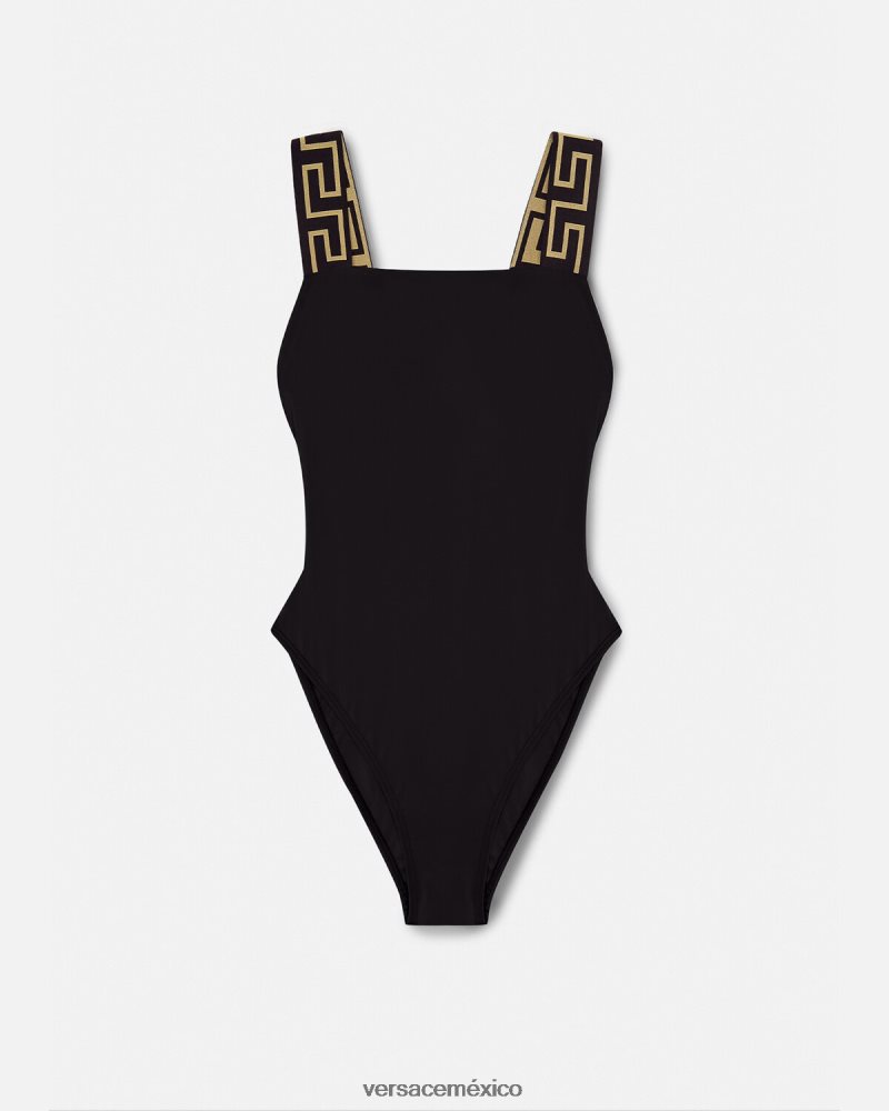 Versace traje de baño de una pieza con borde de greca negro ropa interior y ropa de playa mujer 84626J1160