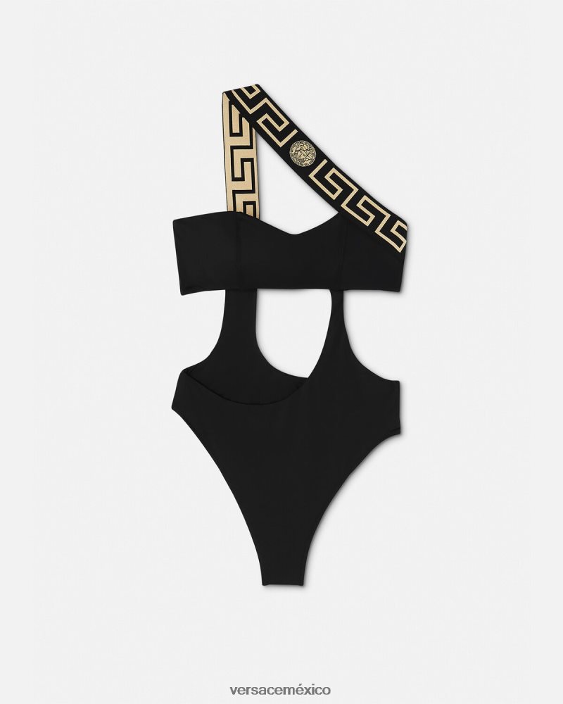 Versace traje de baño de una pieza con borde de greca negro ropa interior y ropa de playa mujer 84626J1161