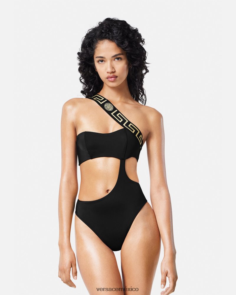 Versace traje de baño de una pieza con borde de greca negro ropa interior y ropa de playa mujer 84626J1161