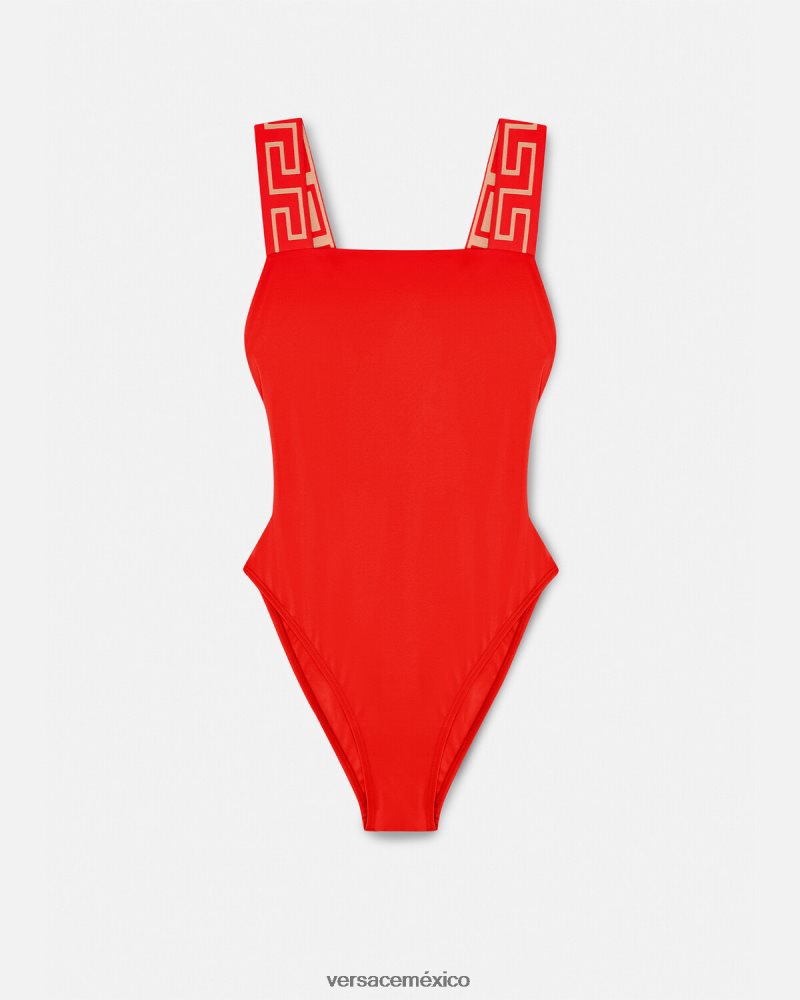 Versace traje de baño de una pieza con borde de greca rojo ropa interior y ropa de playa mujer 84626J1159