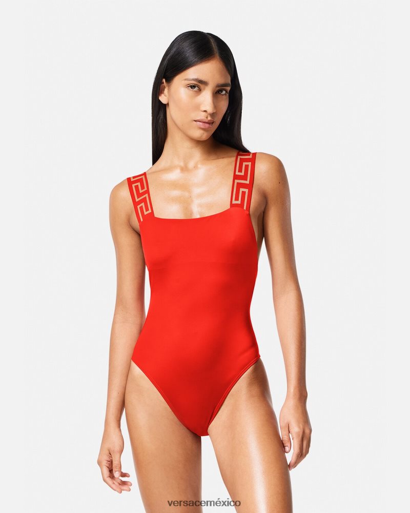 Versace traje de baño de una pieza con borde de greca rojo ropa interior y ropa de playa mujer 84626J1159