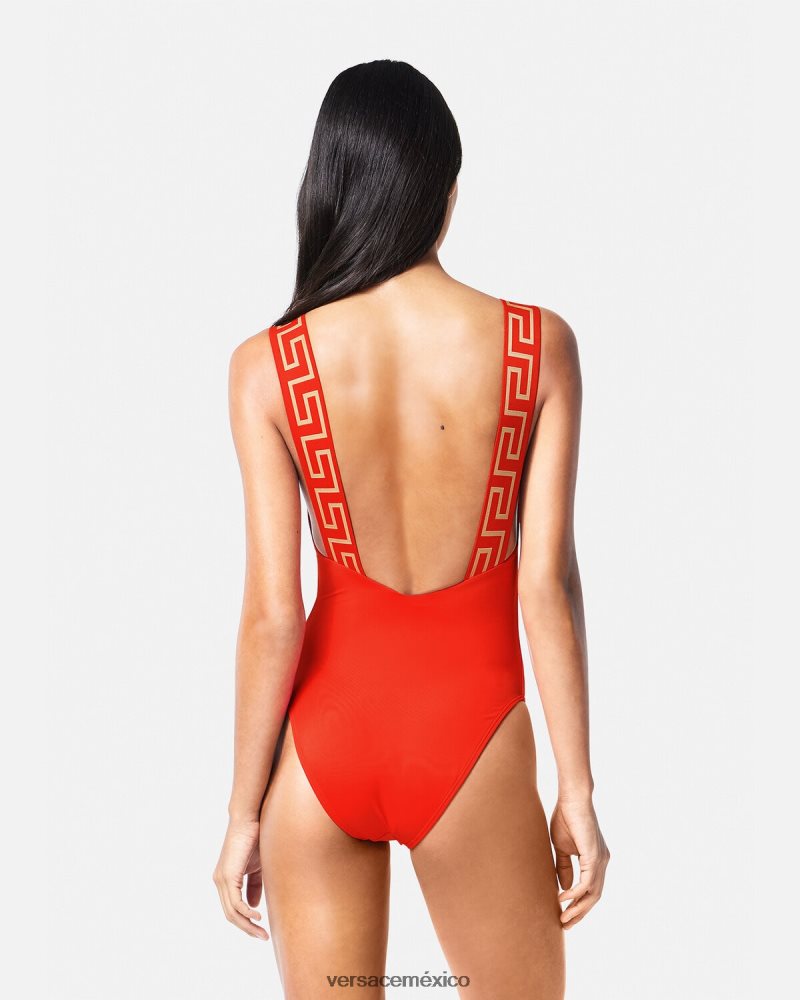Versace traje de baño de una pieza con borde de greca rojo ropa interior y ropa de playa mujer 84626J1159