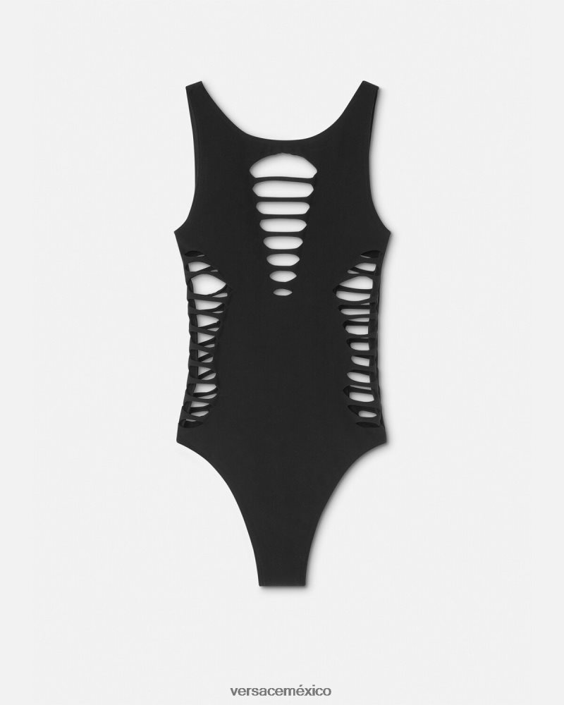 Versace traje de baño de una pieza con cortes negro ropa interior y ropa de playa mujer 84626J1185