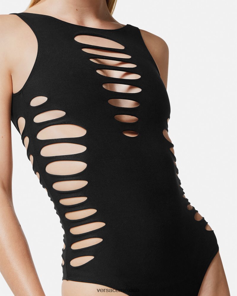 Versace traje de baño de una pieza con cortes negro ropa interior y ropa de playa mujer 84626J1185