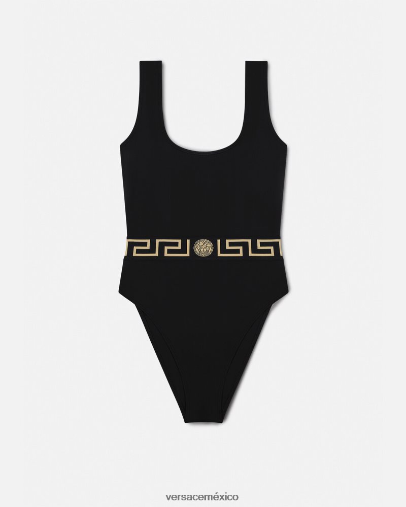 Versace traje de baño de una pieza con greca negro ropa interior y ropa de playa mujer 84626J1158