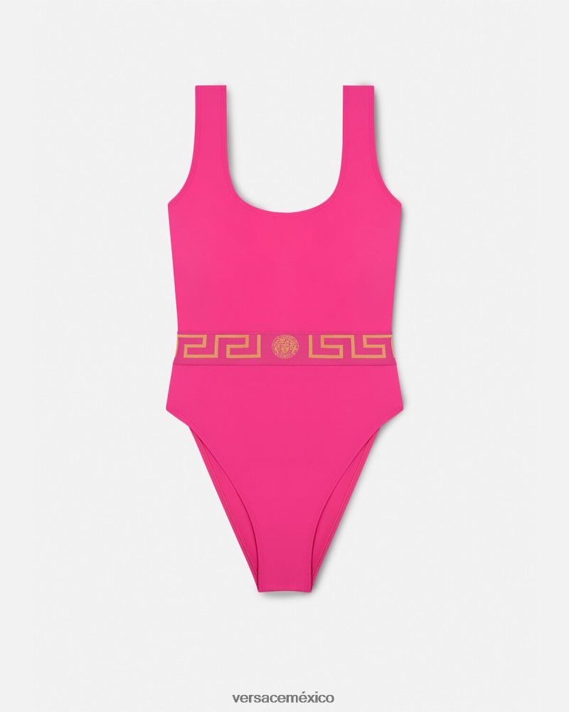 Versace traje de baño de una pieza con greca rosa ropa interior y ropa de playa mujer 84626J1178