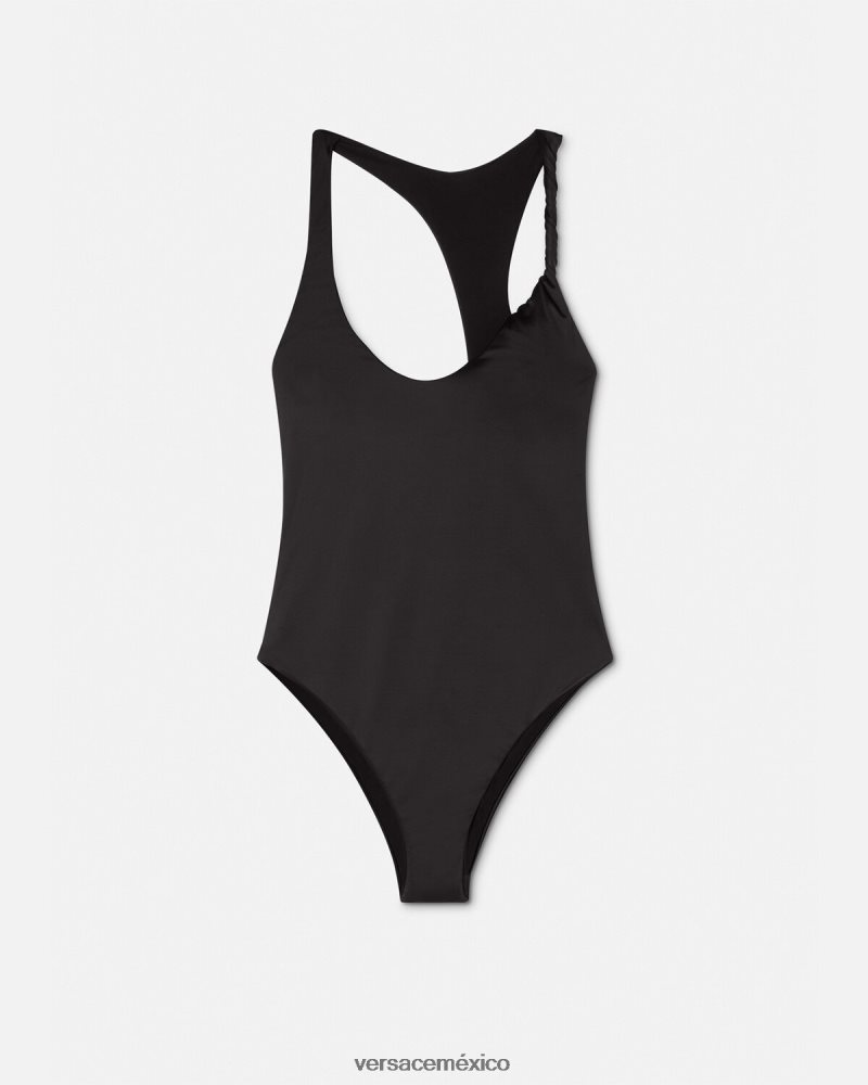 Versace traje de baño de una pieza con medusa enrollada negro ropa interior y ropa de playa mujer 84626J1162