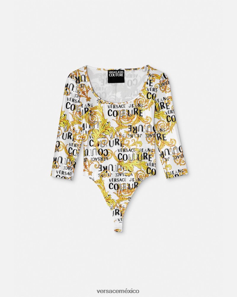 Versace body de alta costura con logo oro y blanco ropa mujer 84626J2210