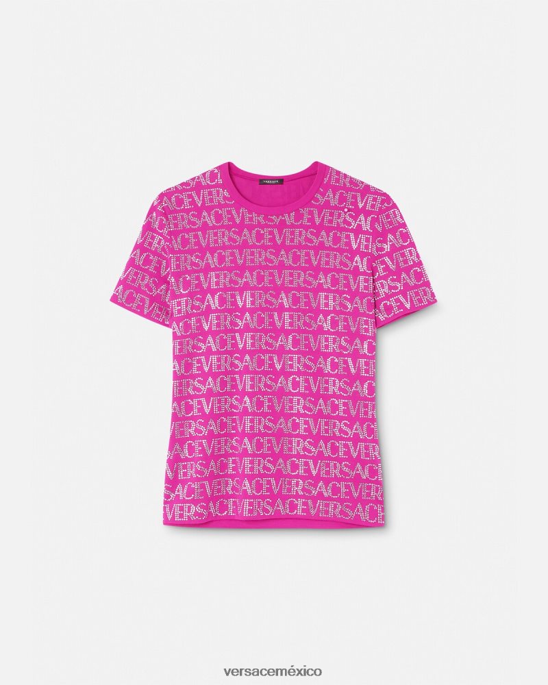 Versace camiseta con cristales fucsia ropa mujer 84626J146