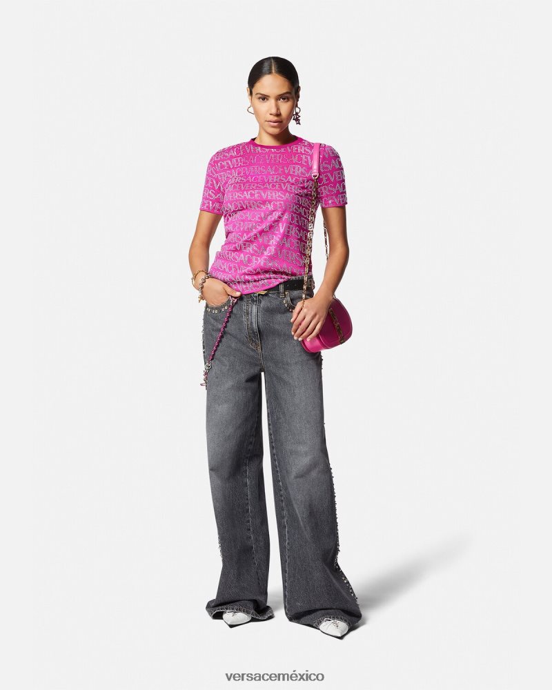 Versace camiseta con cristales fucsia ropa mujer 84626J146