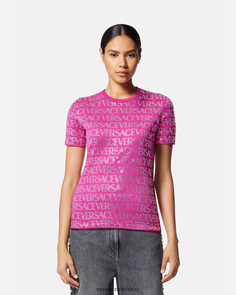 Versace camiseta con cristales fucsia ropa mujer 84626J146