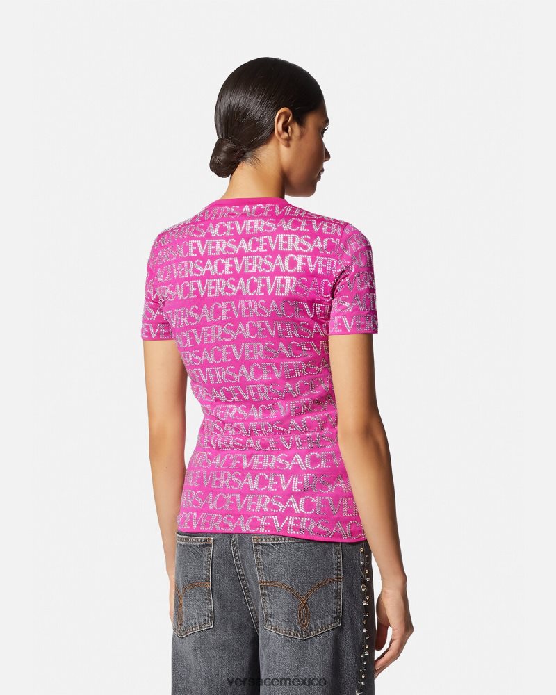 Versace camiseta con cristales fucsia ropa mujer 84626J146