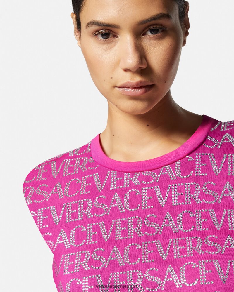 Versace camiseta con cristales fucsia ropa mujer 84626J146