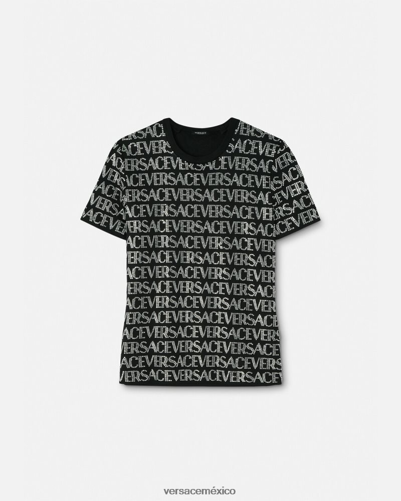Versace camiseta con cristales negro ropa mujer 84626J147
