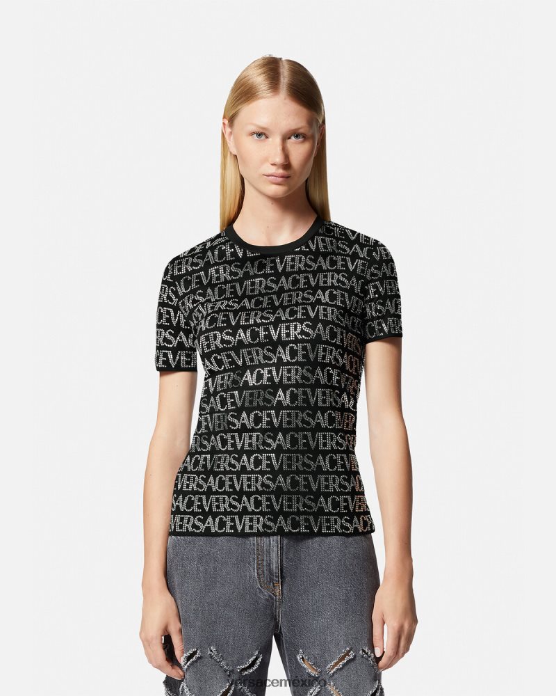 Versace camiseta con cristales negro ropa mujer 84626J147