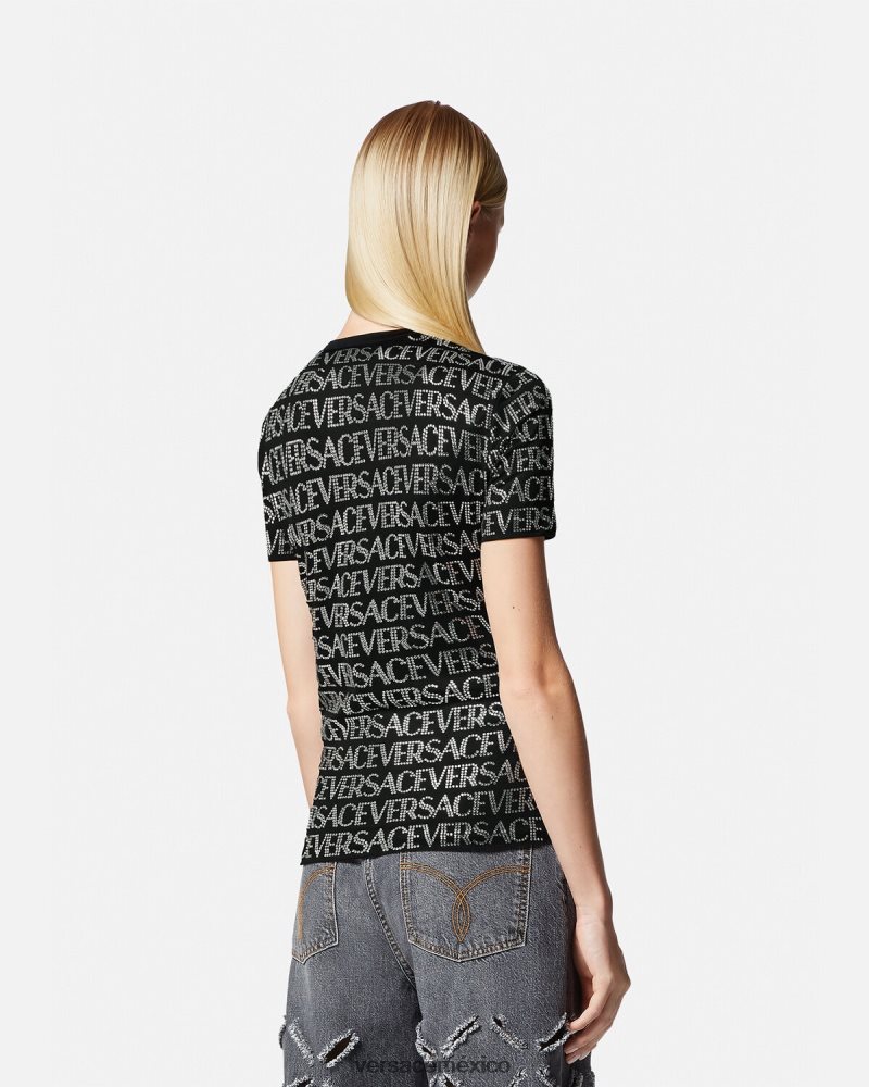 Versace camiseta con cristales negro ropa mujer 84626J147