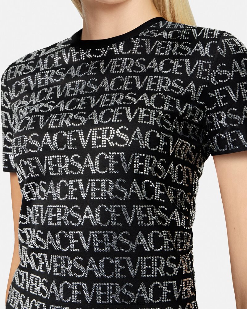 Versace camiseta con cristales negro ropa mujer 84626J147
