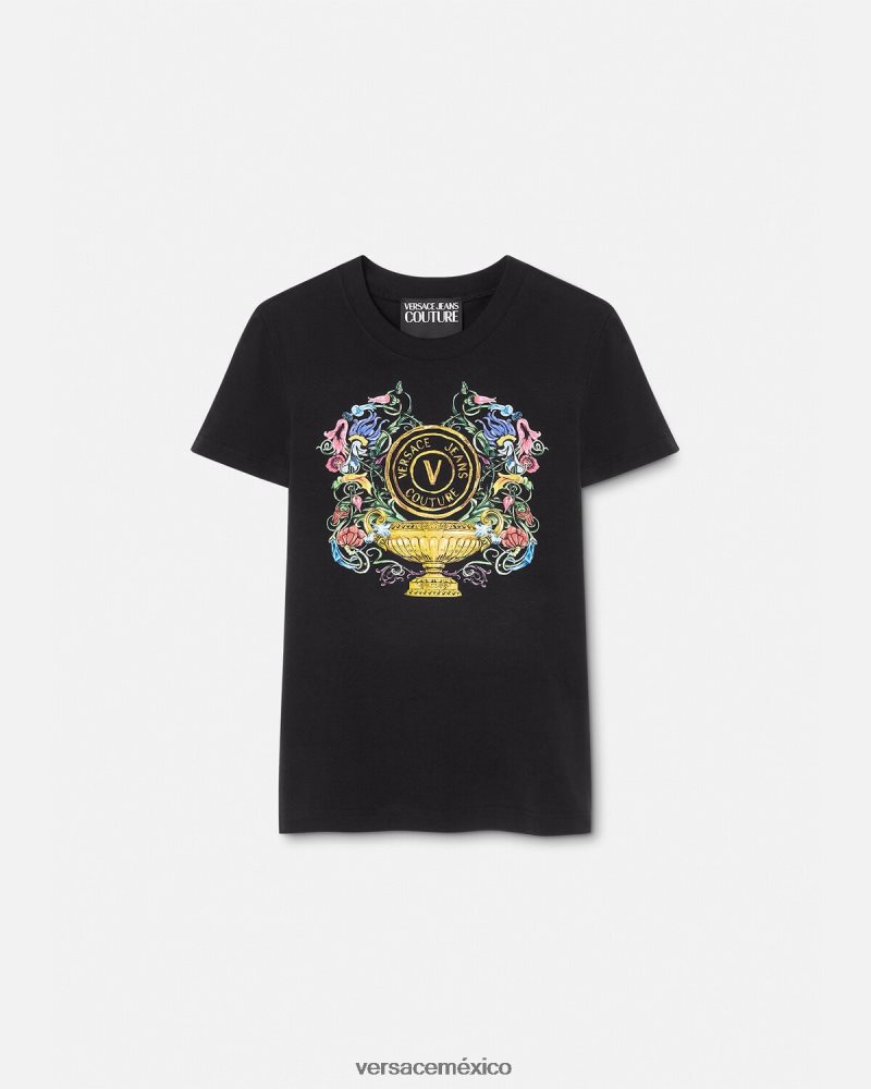 Versace camiseta con emblema en V oro negro ropa mujer 84626J2231