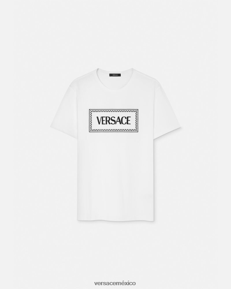 Versace camiseta con logo bordado blanco negro ropa mujer 84626J136