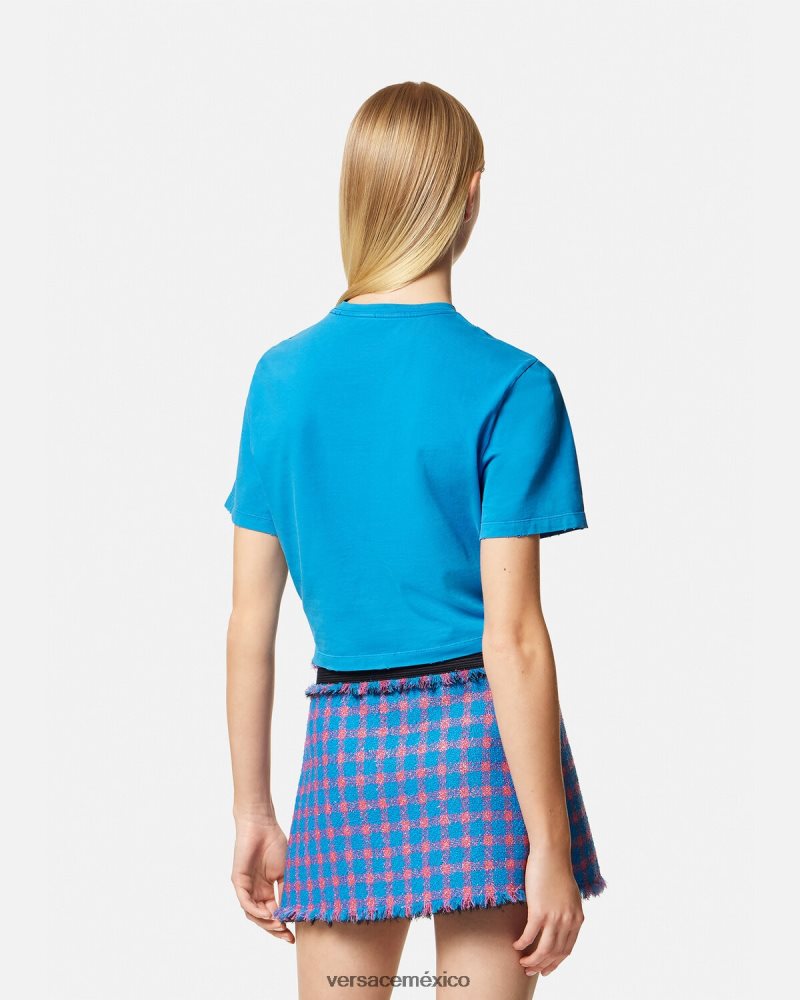 Versace camiseta con logo de imperdible azul ropa mujer 84626J140
