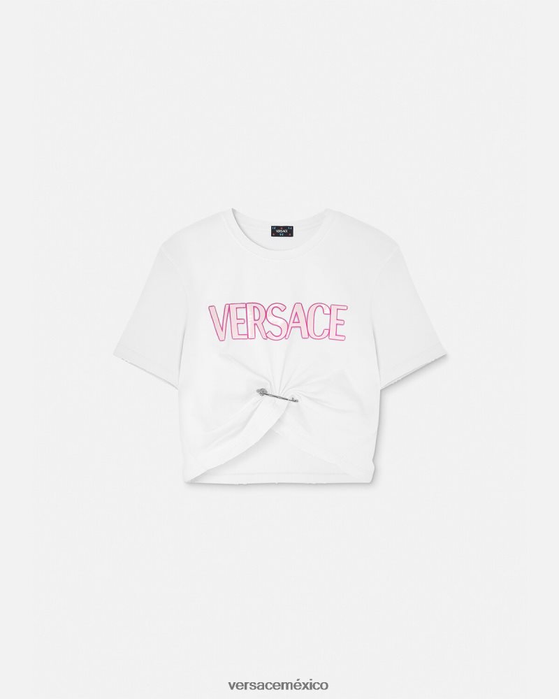 Versace camiseta con logo de imperdible blanco ropa mujer 84626J138