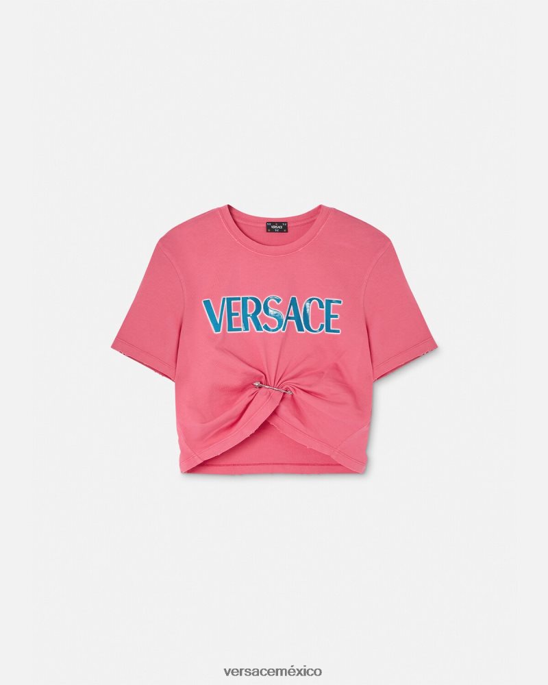 Versace camiseta con logo de imperdible rosa ropa mujer 84626J139