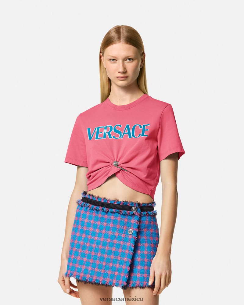 Versace camiseta con logo de imperdible rosa ropa mujer 84626J139