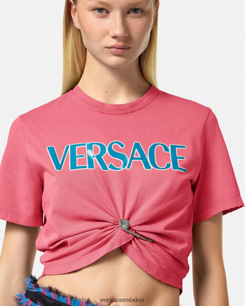 Versace camiseta con logo de imperdible rosa ropa mujer 84626J139