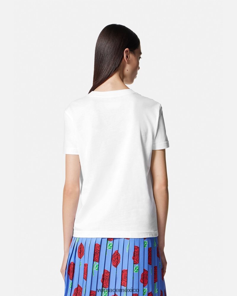 Versace camiseta con logo de rosas blanco ropa mujer 84626J2169