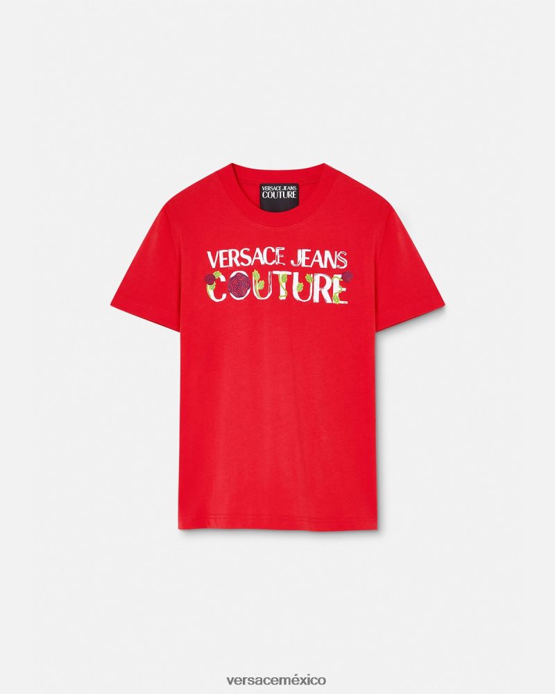 Versace camiseta con logo de rosas naranja ropa mujer 84626J2168